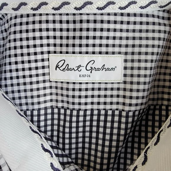 Robert Graham Black White Checked Long Sleeve Button Down Shirt Size 46 / 2XL - Picture 11 of 14